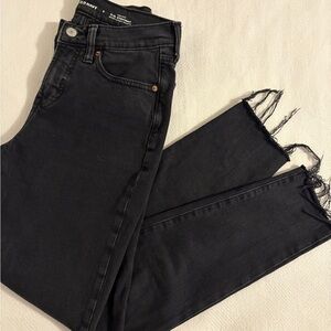 Old Navy High Rise OG Straight Washed Black Raw Hem Ankle Women's Jeans